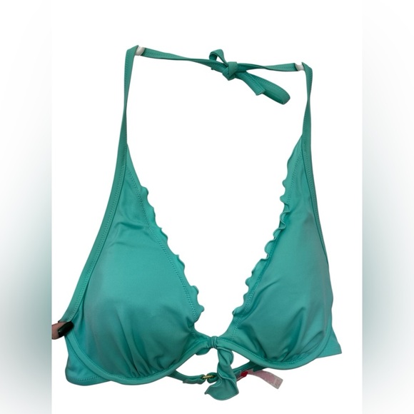 NWOT  VICTORIA'S SECRET Capri Teal Ruffle Halter Bikini Swim Top - Picture 1 of 8